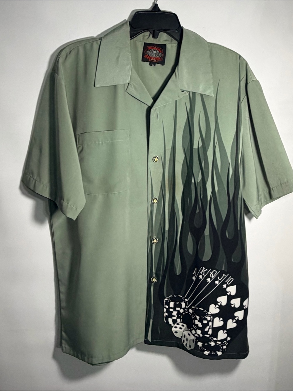 Vintage Style Sage “LUCKY POKER NIGHT SHIRT”with Royal Flush and dice graphic
